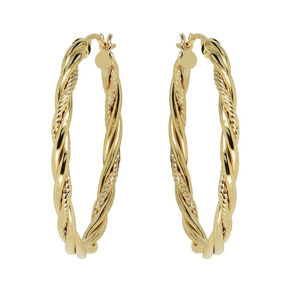 Oval Twisted Hoop 14K Yellow Gold Earrings - Picture 2 of 4